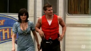 Emily Deschanel in Hot Outfit and Great Cleavage on Bones