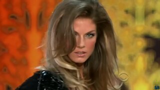 Angela Lindvall on the runway at the Victorias Secret Fashion Show 2008