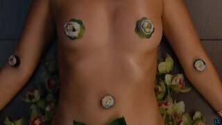 Kim Cattrall with food on her body in Sex And The City Movie