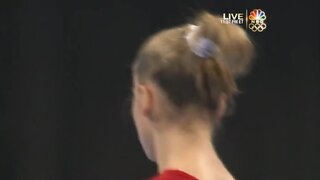 Alicia Sacramone doing the Team Final Floor Exercise