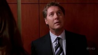 Saffron Burrows on a guy in a elevator from Boston Legal