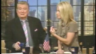 Kelly Ripa showing how she performs oral sex on Regis and Kelly