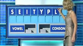 Rachel Riley in short silver dress on Countdown