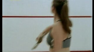 Lucie Jeanne , french actress, playing squash, in shower and Oops from Le grand patron