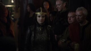 Eva Green sexy huge Cleavage in white dress in Camelot s1e5