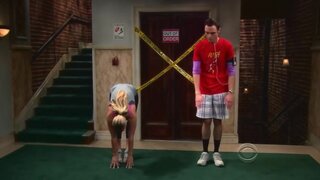 Kaley Cuoco stretching in gym clothes and Cleavage on Big Bang Theory