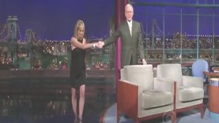 Sharon Stone in miniskirt and Nipply on The Late Show with David Letterman