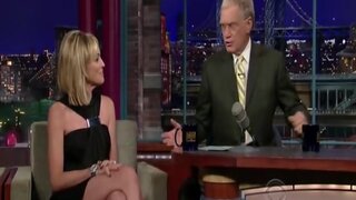 Sharon Stone in miniskirt and Nipply on The Late Show with David Letterman
