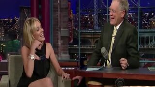 Sharon Stone in miniskirt and Nipply on The Late Show with David Letterman