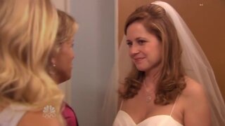 Jenna Fischer Cleavage in wedding dress on The Office s06e04