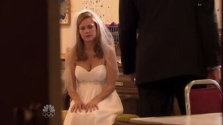 Jenna Fischer Cleavage in wedding dress on The Office s06e04